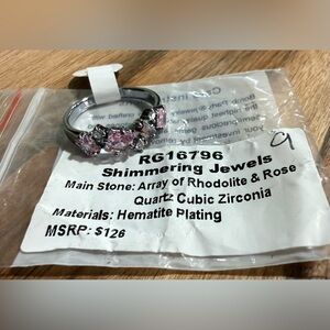 Bomb Party Ring RG16796 Shimmering Jewels Hematite Rose Quartz NWT size 9